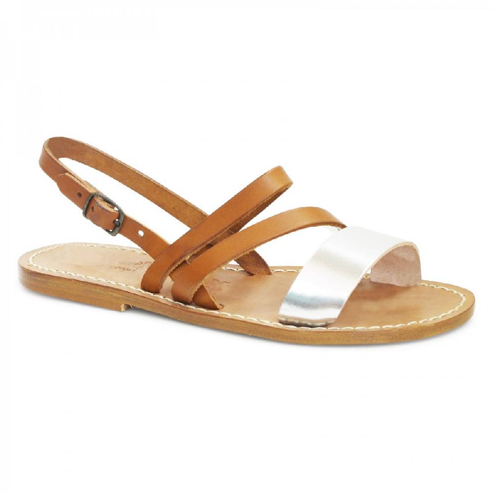Lartigiano Del Cuoio Sandali bassi color cuoio e argento artigianali da donna Shopping online