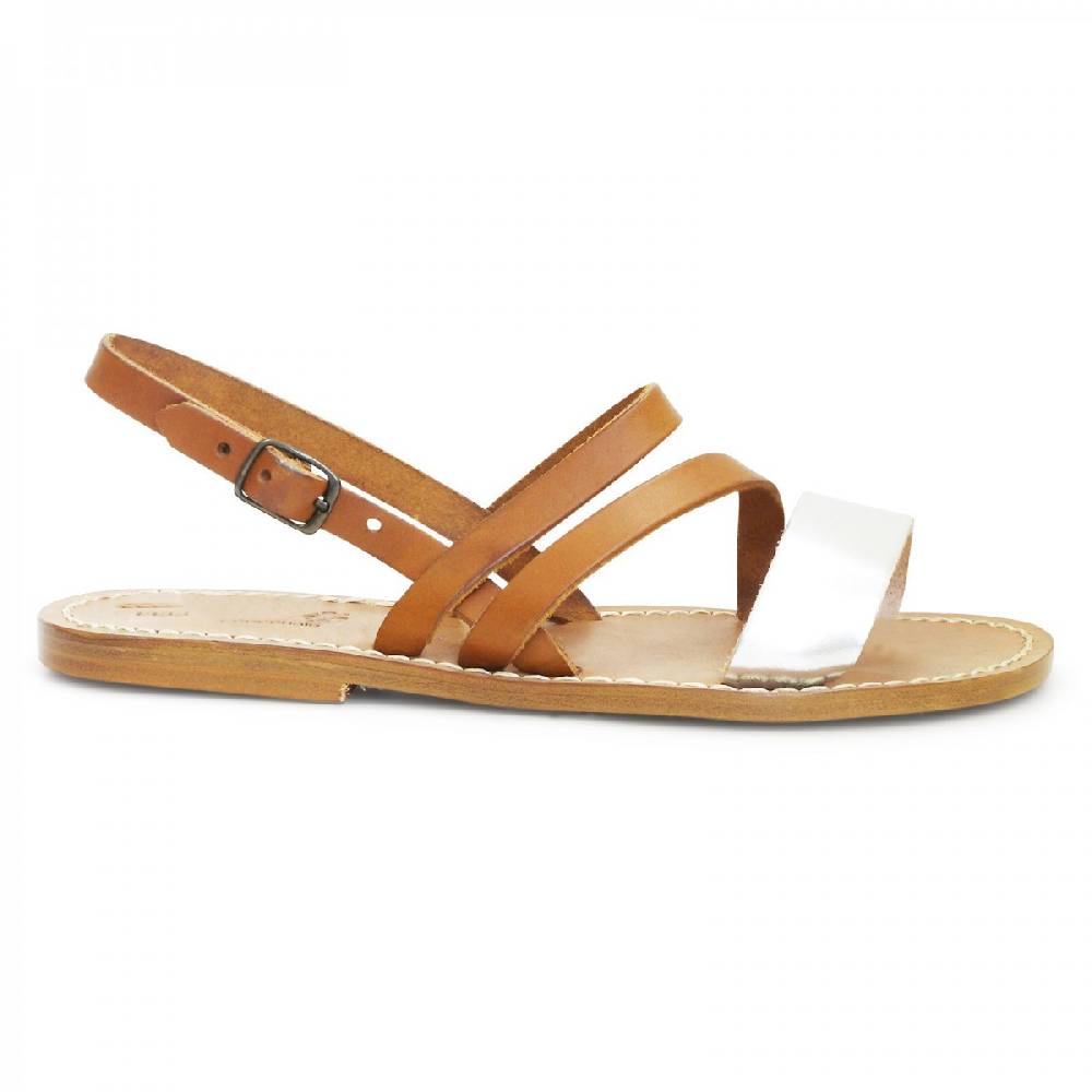 Lartigiano Del Cuoio Sandali bassi color cuoio e argento artigianali da donna Shopping online