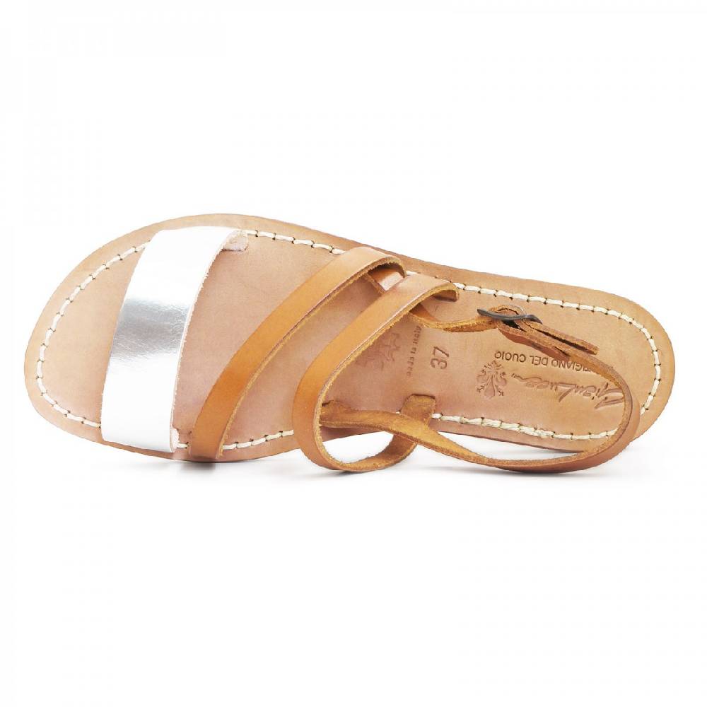 Lartigiano Del Cuoio Sandali bassi color cuoio e argento artigianali da donna Shopping online