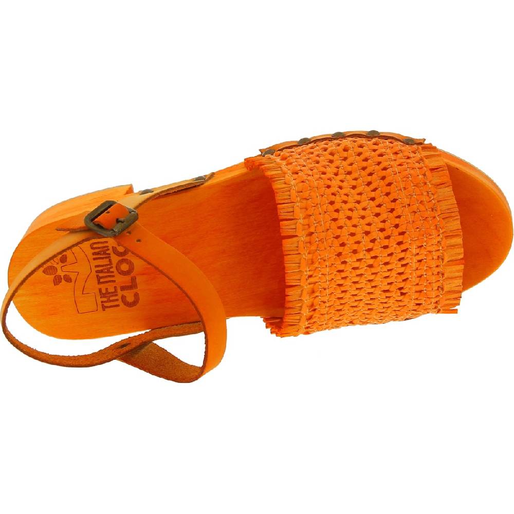 Lartigiano Del Cuoio Zoccolo da donna arancio in legno con fascia in vera pelle intrecciata Vendite stagionali