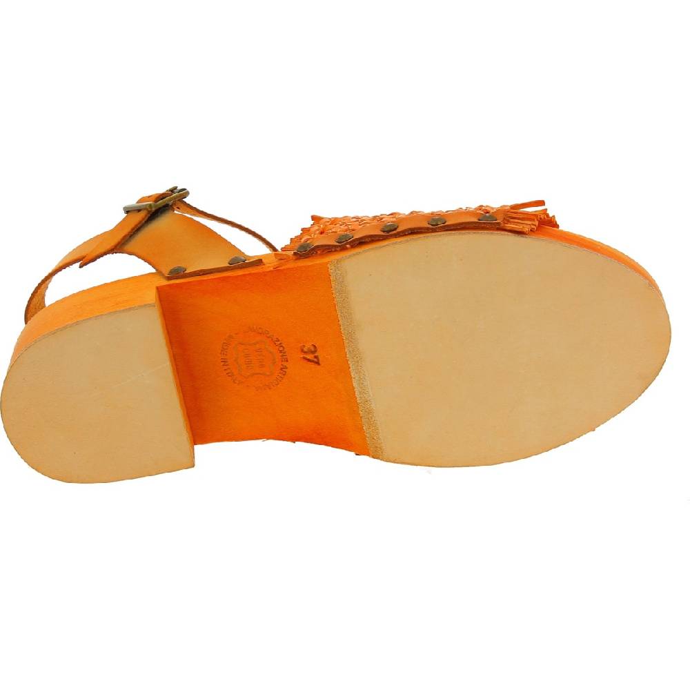 Lartigiano Del Cuoio Zoccolo da donna arancio in legno con fascia in vera pelle intrecciata Vendite stagionali