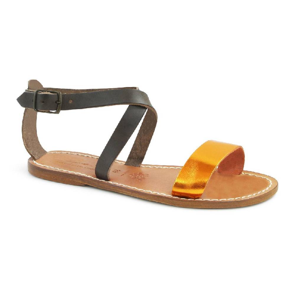 Lartigiano Del Cuoio Sandali in pelle bassi bicolor fatti a mano Black Friday