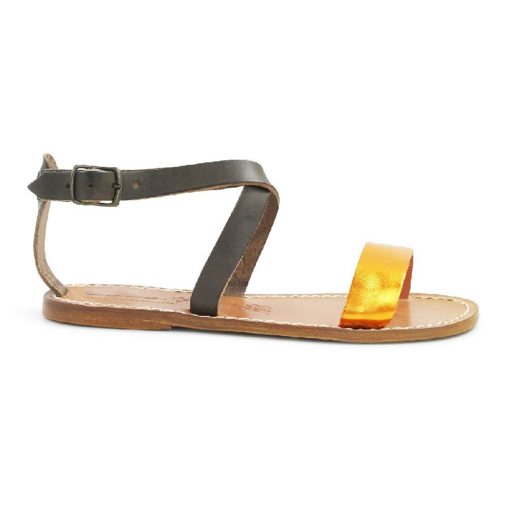 Lartigiano Del Cuoio Sandali in pelle bassi bicolor fatti a mano Black Friday
