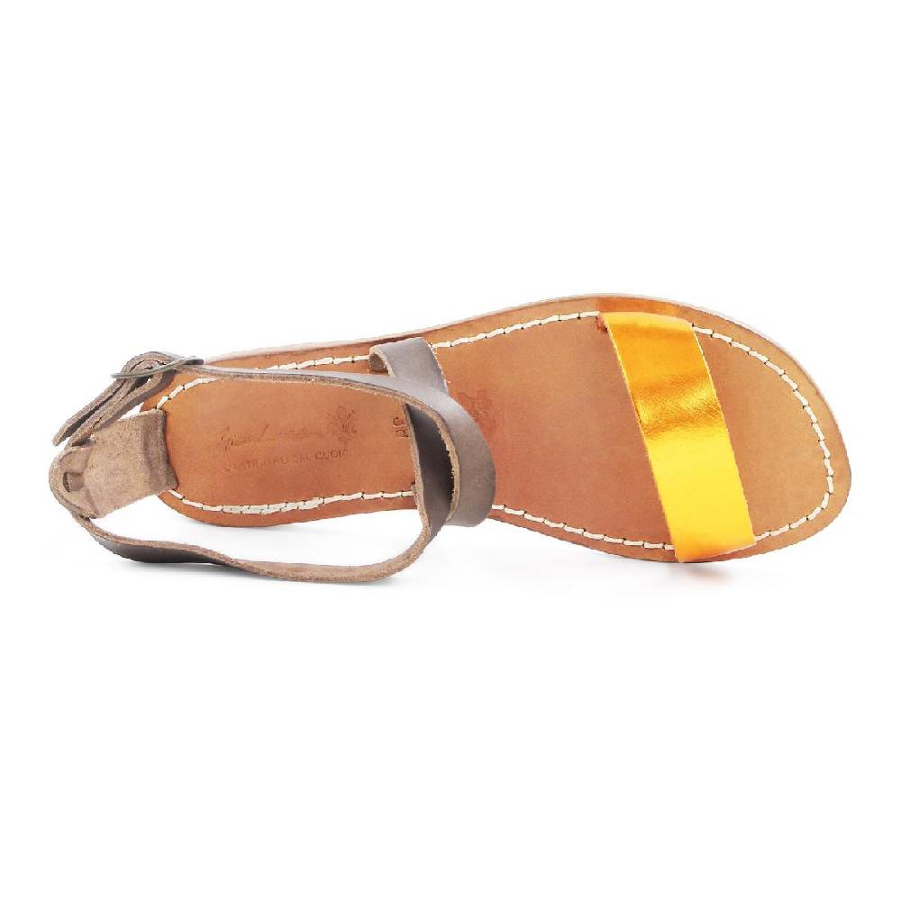 Lartigiano Del Cuoio Sandali in pelle bassi bicolor fatti a mano Black Friday
