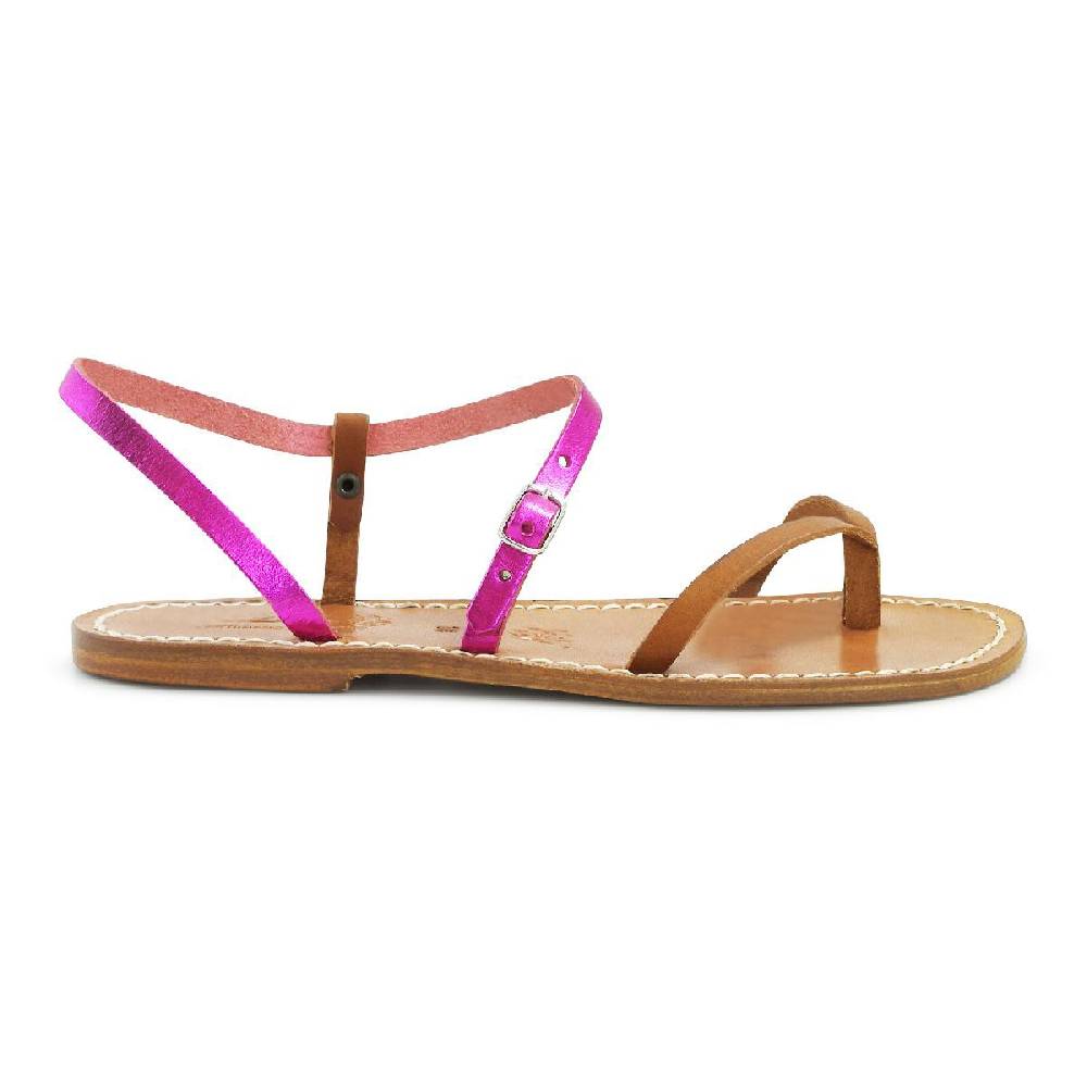 Lartigiano Del Cuoio Sandali infradito donna bicolore fucsia e cuoio Offerta Pasqua