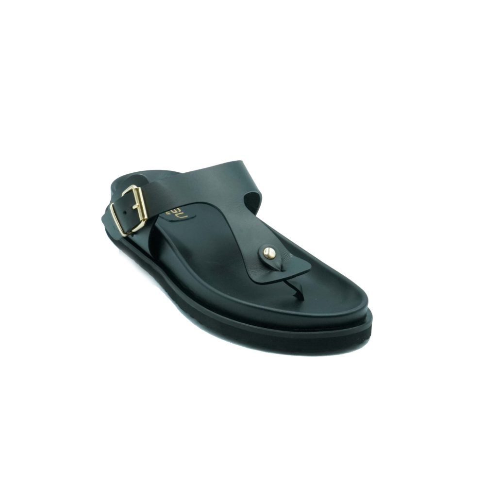 Lea Gu ciabattina in nappa, doppia fibbia oro frontale, fondo gomma 40 mm Discount Store per i nuovi prodotti