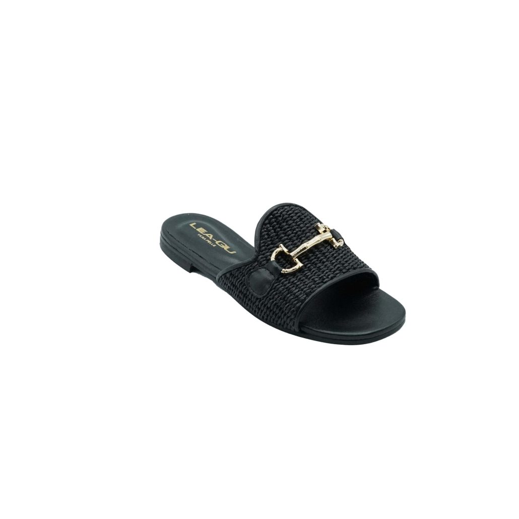 Lea Gu ciabattina in nappa, fascia frontale in rafia con accessorio, tacco 10mm Outlet