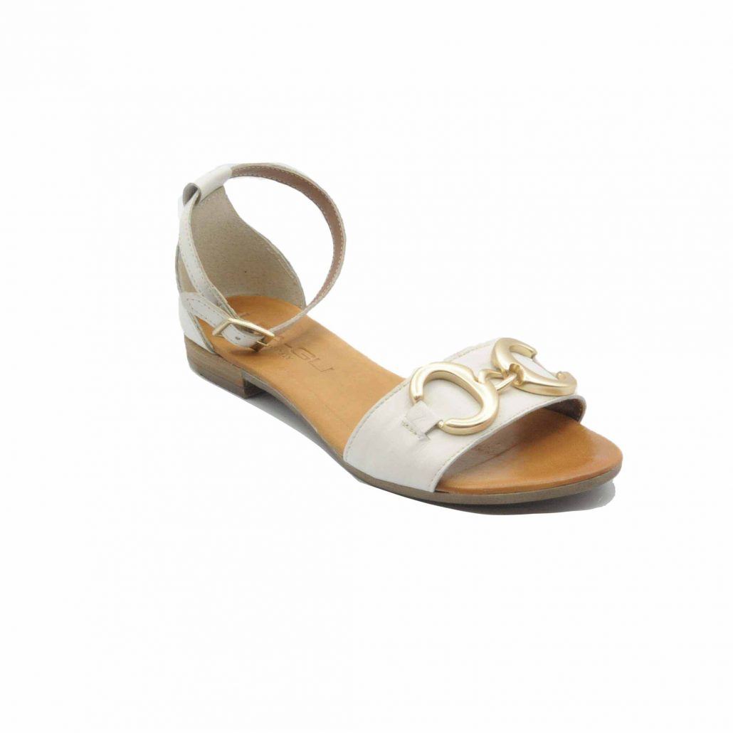 Lea Gu sandalino in nappa, fascia centrale con accessorio, allacciato in caviglia, tacco 15 mm Pezzi Unici