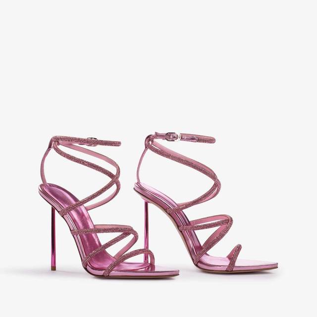 Le Silla Sandalo con fasce incrociate effetto pavé di Cristalli rosa dea Promozione