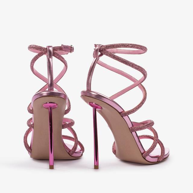 Le Silla Sandalo con fasce incrociate effetto pavé di Cristalli rosa dea Promozione