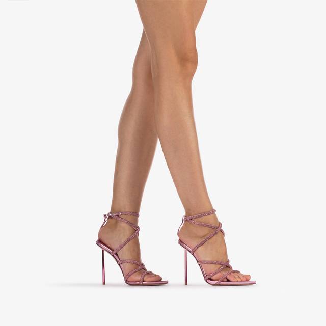 Le Silla Sandalo con fasce incrociate effetto pavé di Cristalli rosa dea Promozione