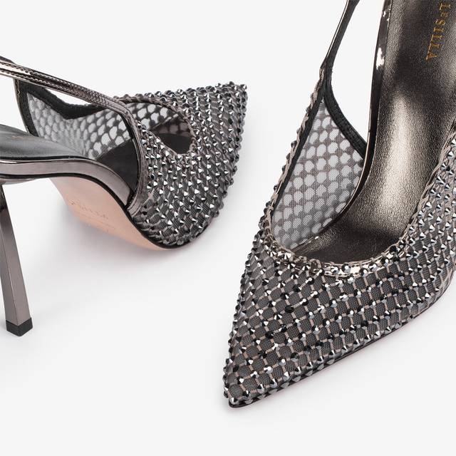 Le Silla Slingback gioiello rete peltro Prezzo Ridotto