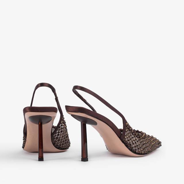 Le Silla Slingback gioiello rete marrone fondente Novità