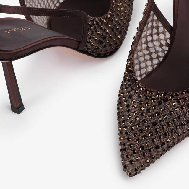 Le Silla Slingback gioiello rete marrone fondente Novità