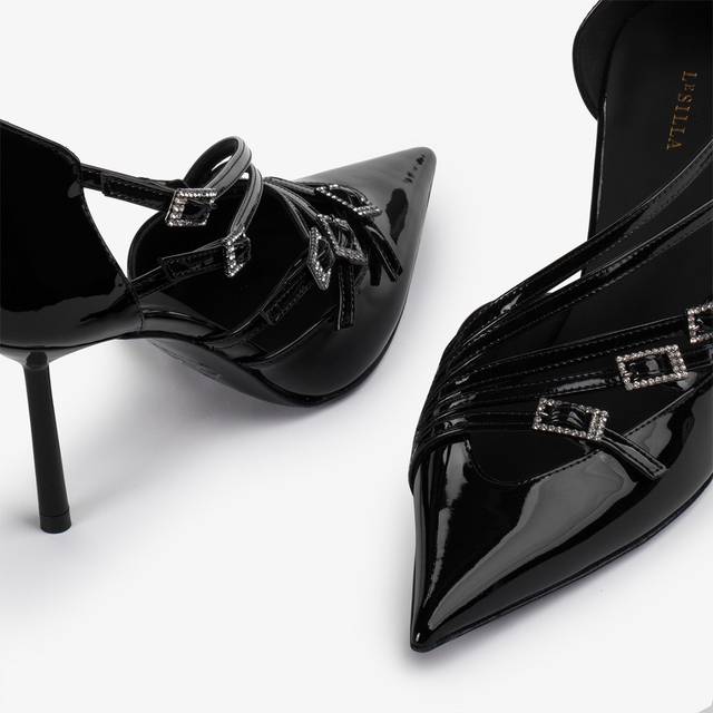 Le Silla Décolleté con listini vernice nera Offerta