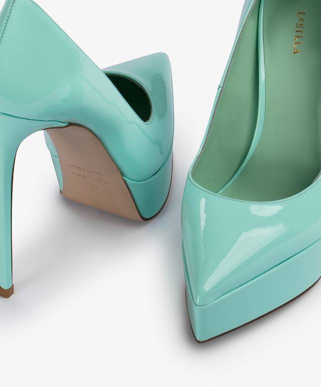 Le Silla Décolleté con plateau vernice azzurra pure water Italy