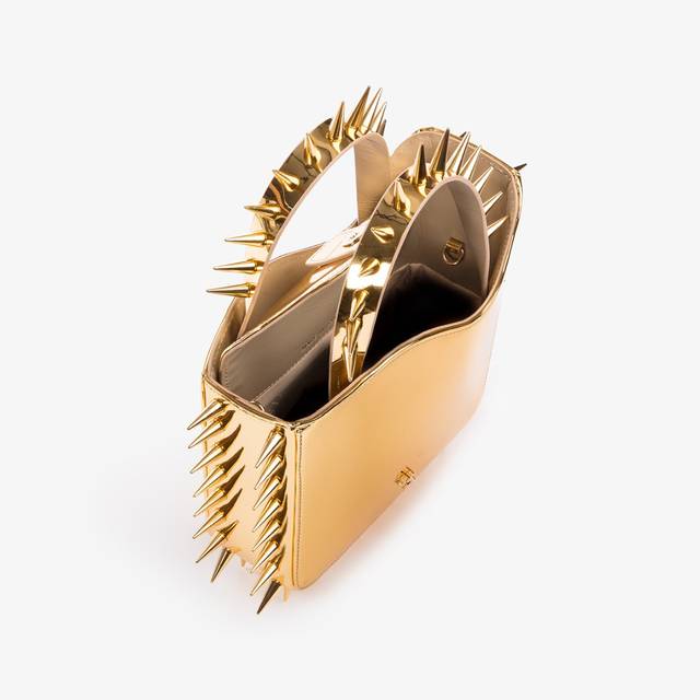 Le Silla Small bag metallizzata oro pepita con borchie Novità