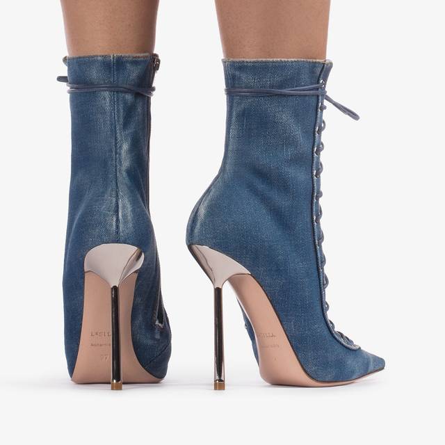 Le Silla Stivaletto con stringhe denim blu Vendita