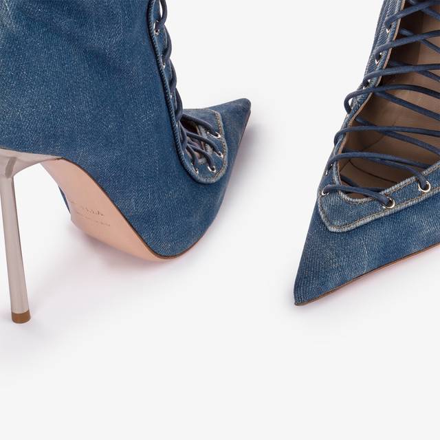 Le Silla Stivaletto con stringhe denim blu Vendita