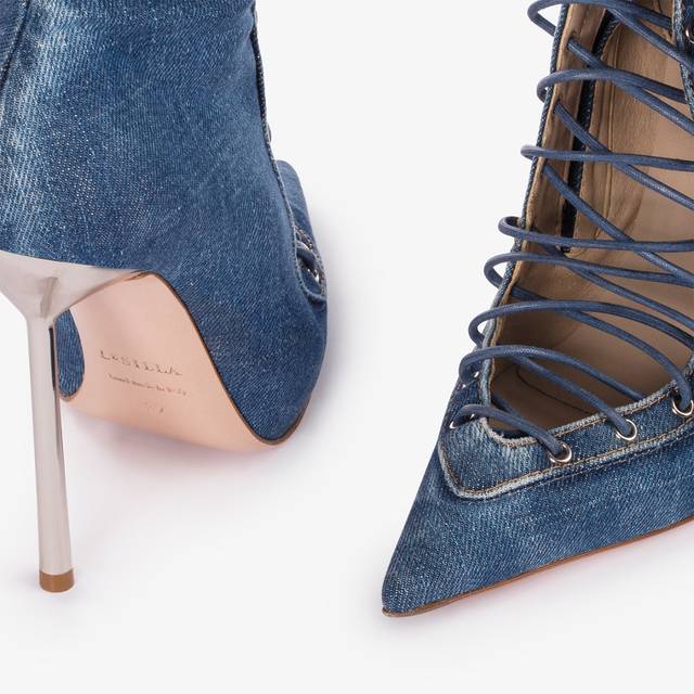 Le Silla Stivale al ginocchio con stringhe denim blu Promozione