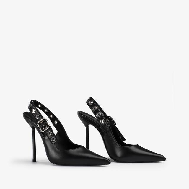Le Silla Slingback pelle nera con occhielli argento Presa