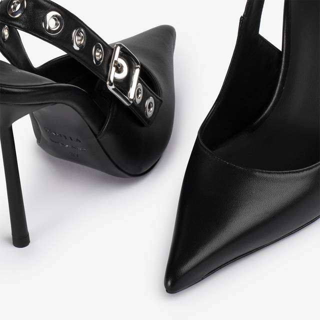 Le Silla Slingback pelle nera con occhielli argento Presa