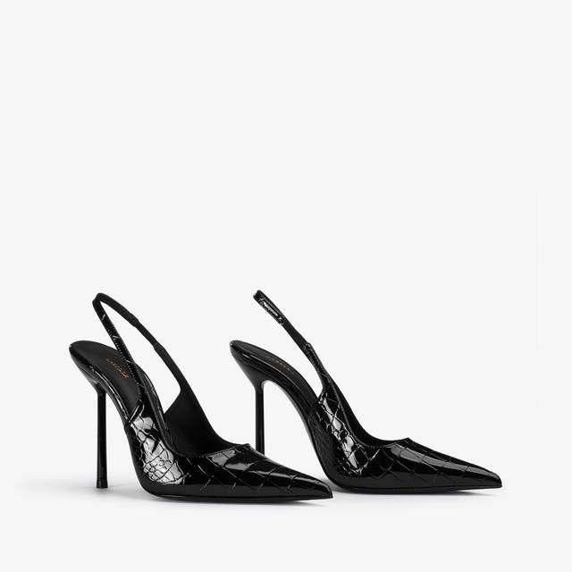 Le Silla Slingback stampa coccodrillo nera Sconto