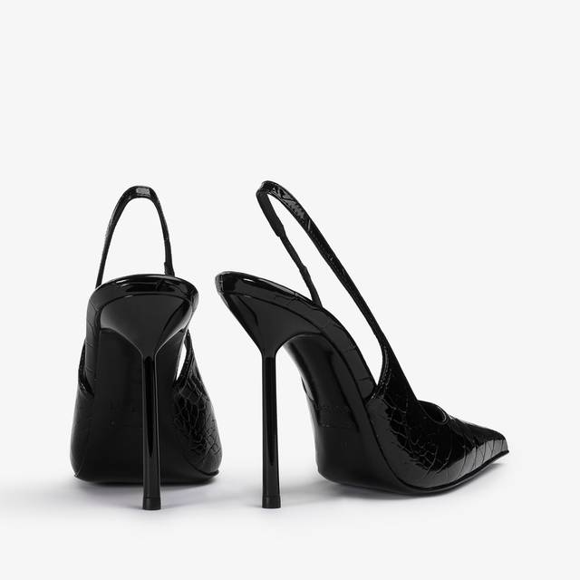Le Silla Slingback stampa coccodrillo nera Sconto