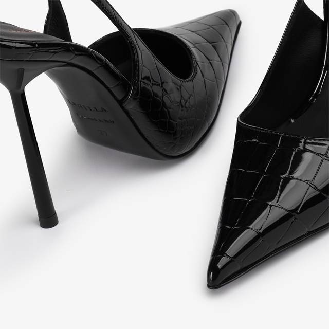 Le Silla Slingback stampa coccodrillo nera Sconto