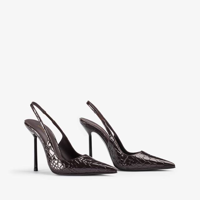 Le Silla Slingback stampa coccodrillo marrone fondente Offerta