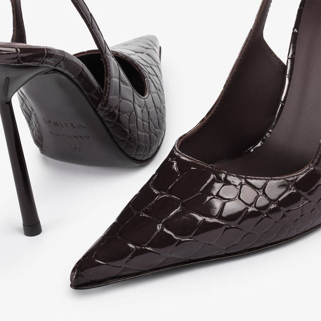 Le Silla Slingback stampa coccodrillo marrone fondente Offerta