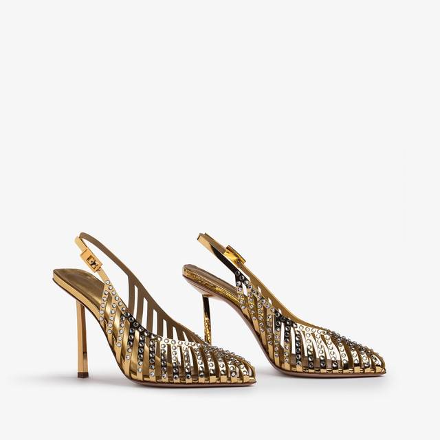 Le Silla Slingback gioiello con listini metallizzata oro pepita e Cristalli Online