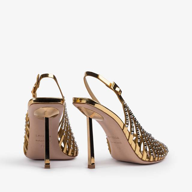 Le Silla Slingback gioiello con listini metallizzata oro pepita e Cristalli Online