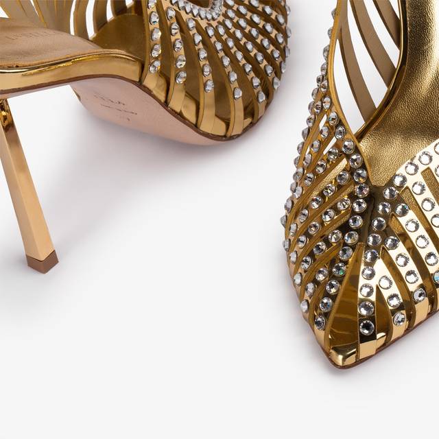 Le Silla Slingback gioiello con listini metallizzata oro pepita e Cristalli Online