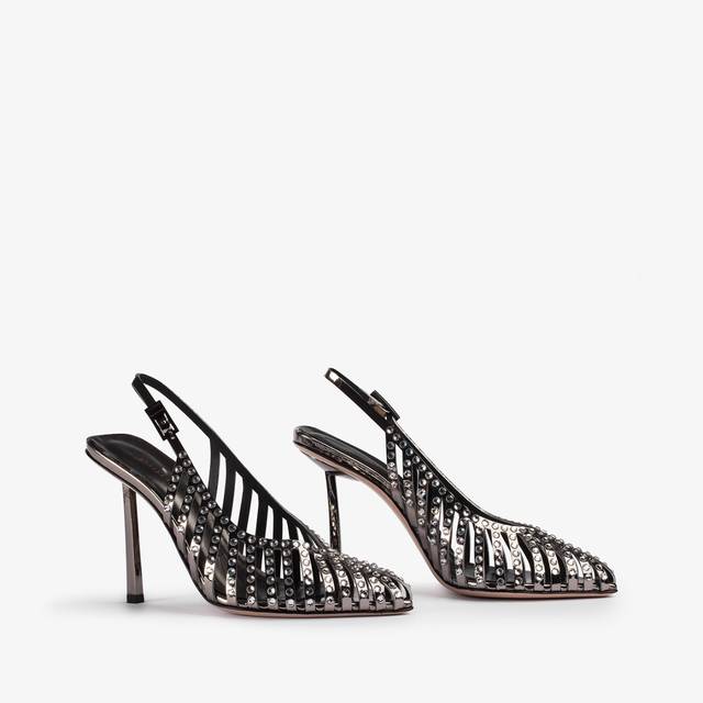 Le Silla Slingback gioiello con listini metallizzata peltro e Cristalli Outlet