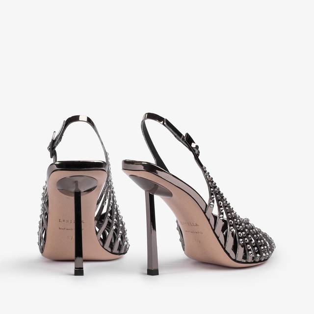 Le Silla Slingback gioiello con listini metallizzata peltro e Cristalli Outlet