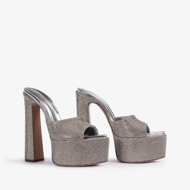 Le Silla Sandalo mule con plateau effetto pavé di Cristalli argento Vendita Economica