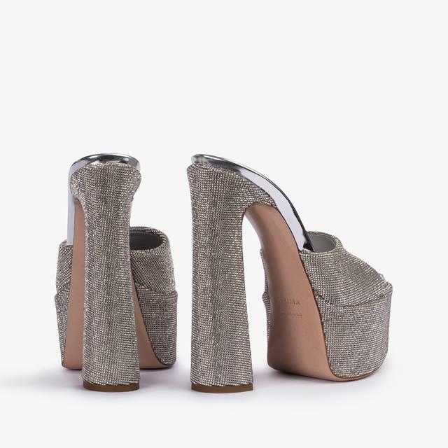 Le Silla Sandalo mule con plateau effetto pavé di Cristalli argento Vendita Economica