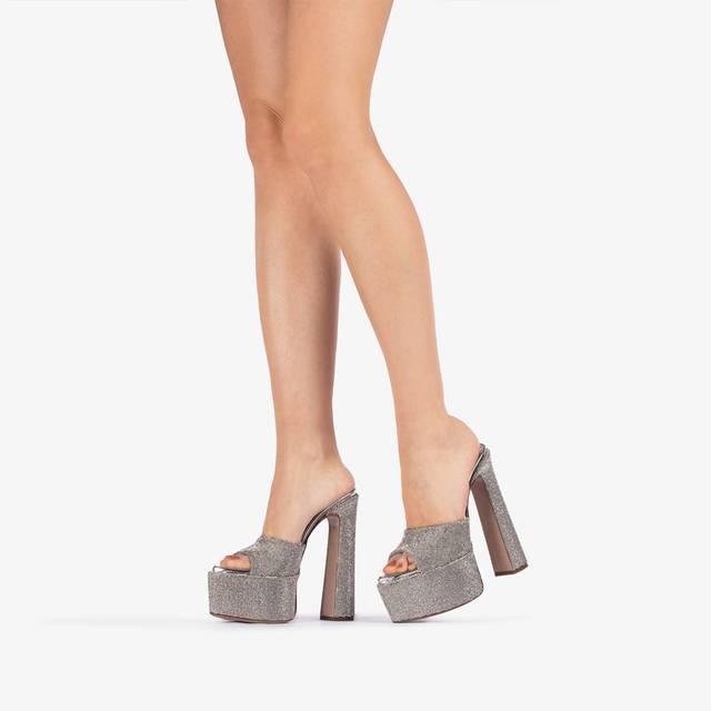 Le Silla Sandalo mule con plateau effetto pavé di Cristalli argento Vendita Economica