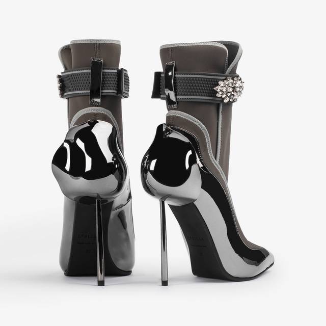 Le Silla Stivaletto metallizzato peltro con Cristalli argento Nuovo