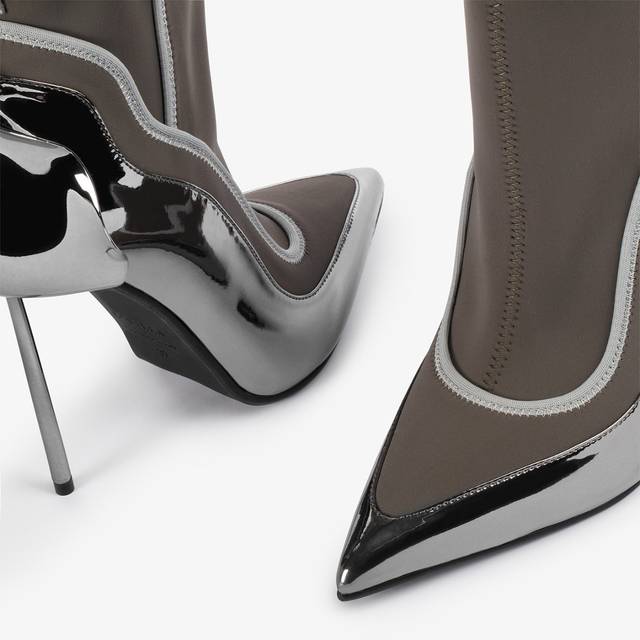 Le Silla Stivaletto metallizzato peltro con Cristalli argento Nuovo
