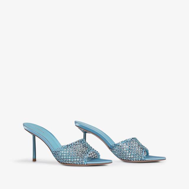 Le Silla Sandalo mule gioiello rete azzurro cielo con Cristalli Presa