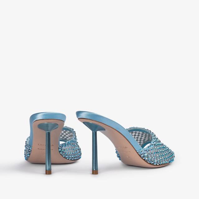 Le Silla Sandalo mule gioiello rete azzurro cielo con Cristalli Presa