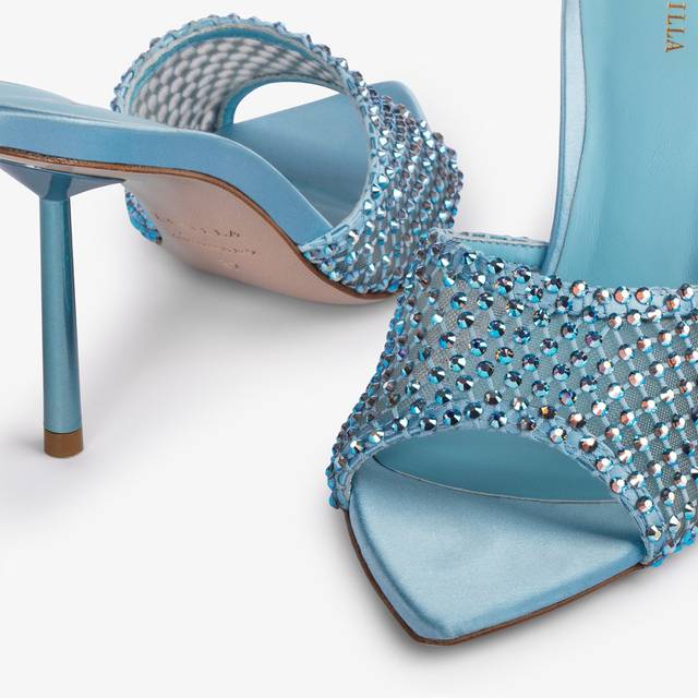Le Silla Sandalo mule gioiello rete azzurro cielo con Cristalli Presa