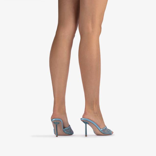 Le Silla Sandalo mule gioiello rete azzurro cielo con Cristalli Presa