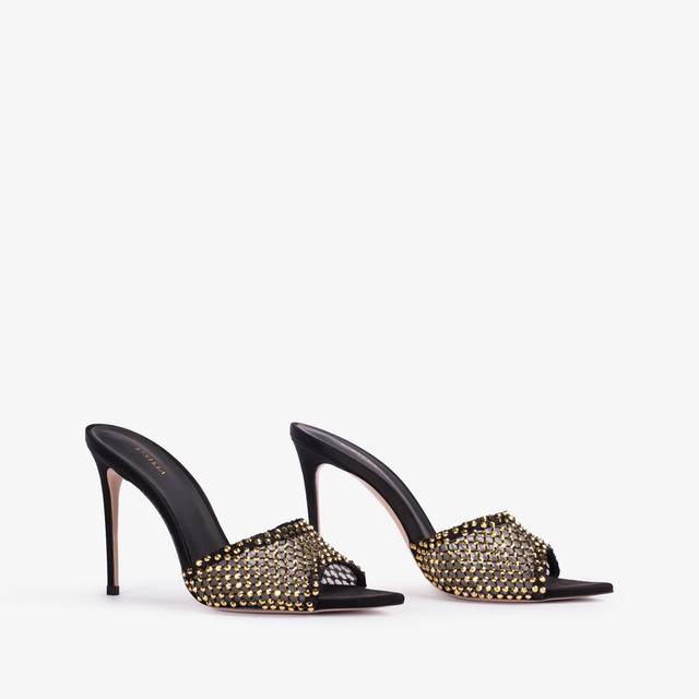 Le Silla Sandalo gioiello rete nero con Cristalli oro Online