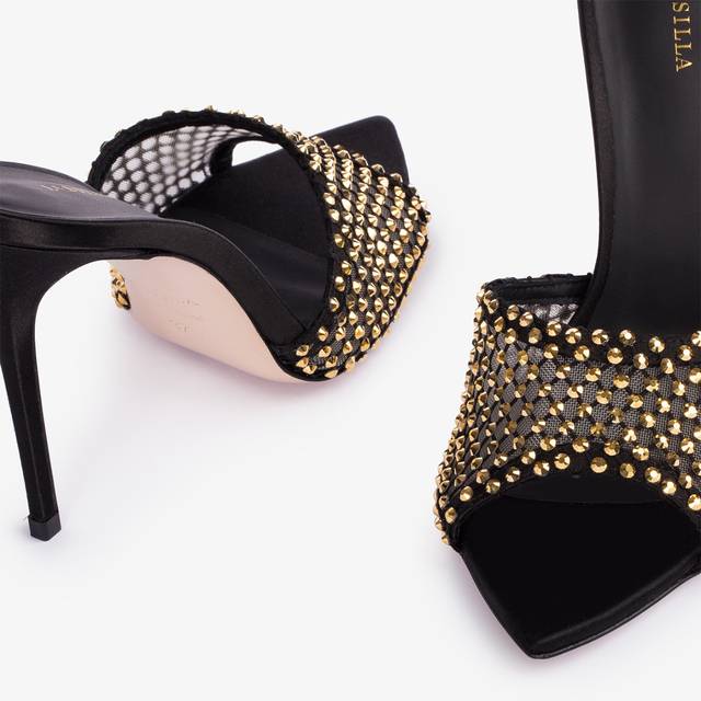 Le Silla Sandalo gioiello rete nero con Cristalli oro Online
