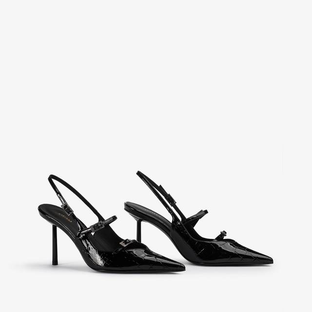 Le Silla Slingback con listini stampa coccodrillo nera Sottocosto