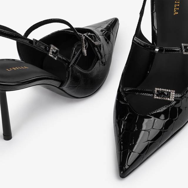 Le Silla Slingback con listini stampa coccodrillo nera Sottocosto