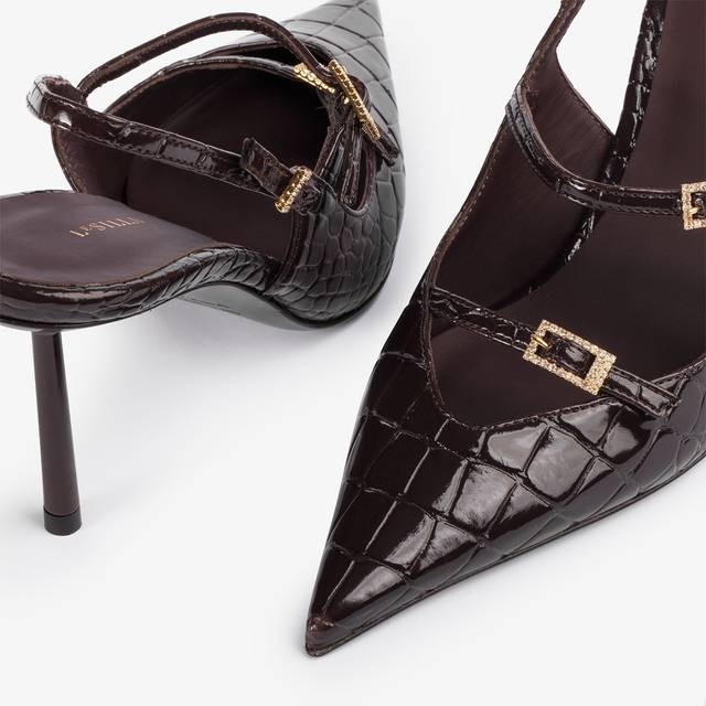 Le Silla Slingback con listini stampa coccodrillo marrone fondente Convenienza